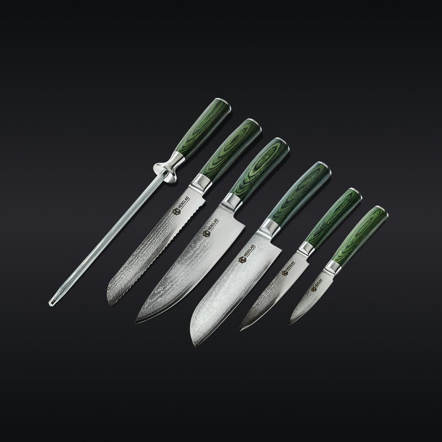 Essential Damascus Steel Knife Set, 6-pc (Green) F7