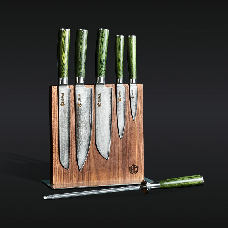 Damascus Steel Knife Set, 7-pc (Green) A3